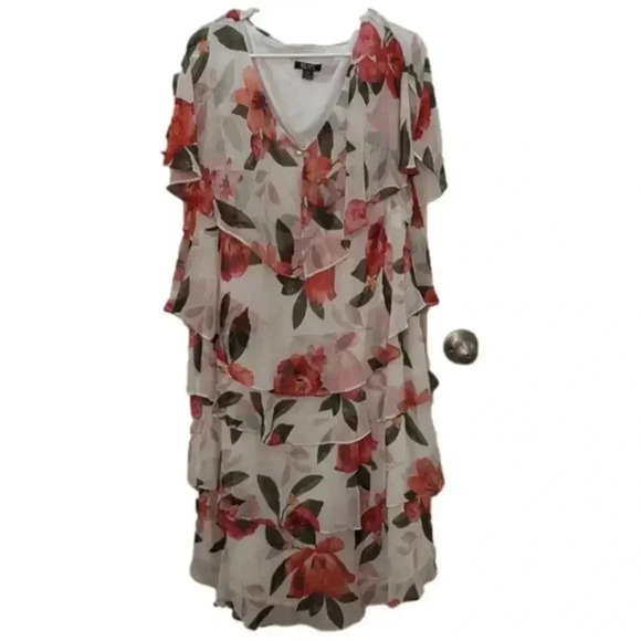 Slny Womens White Floral Short Sleeve V Neck Below The Knee dress - Picture 1 of 13